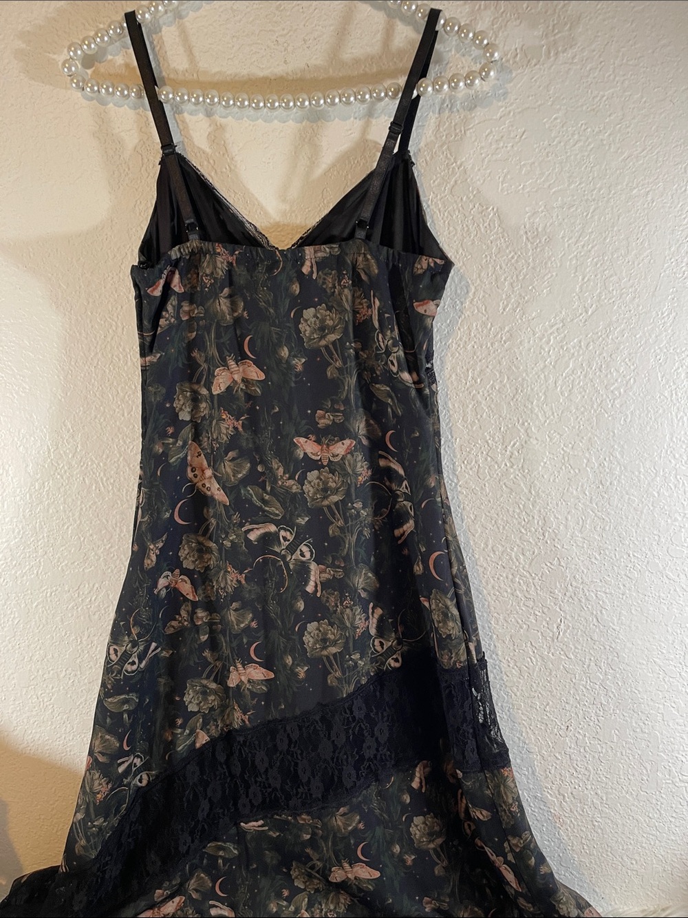 Cosmic Aura Celestial Moth Lace Asymmetrical Midaxi Slip Dress Size Small NEW - Picture 5 of 10